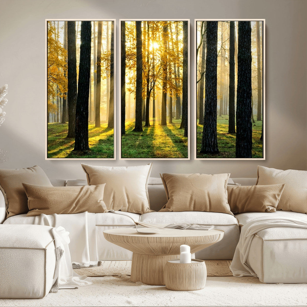 Sunlit Forest Wall Art Canvas Print – Large Framed Woodland