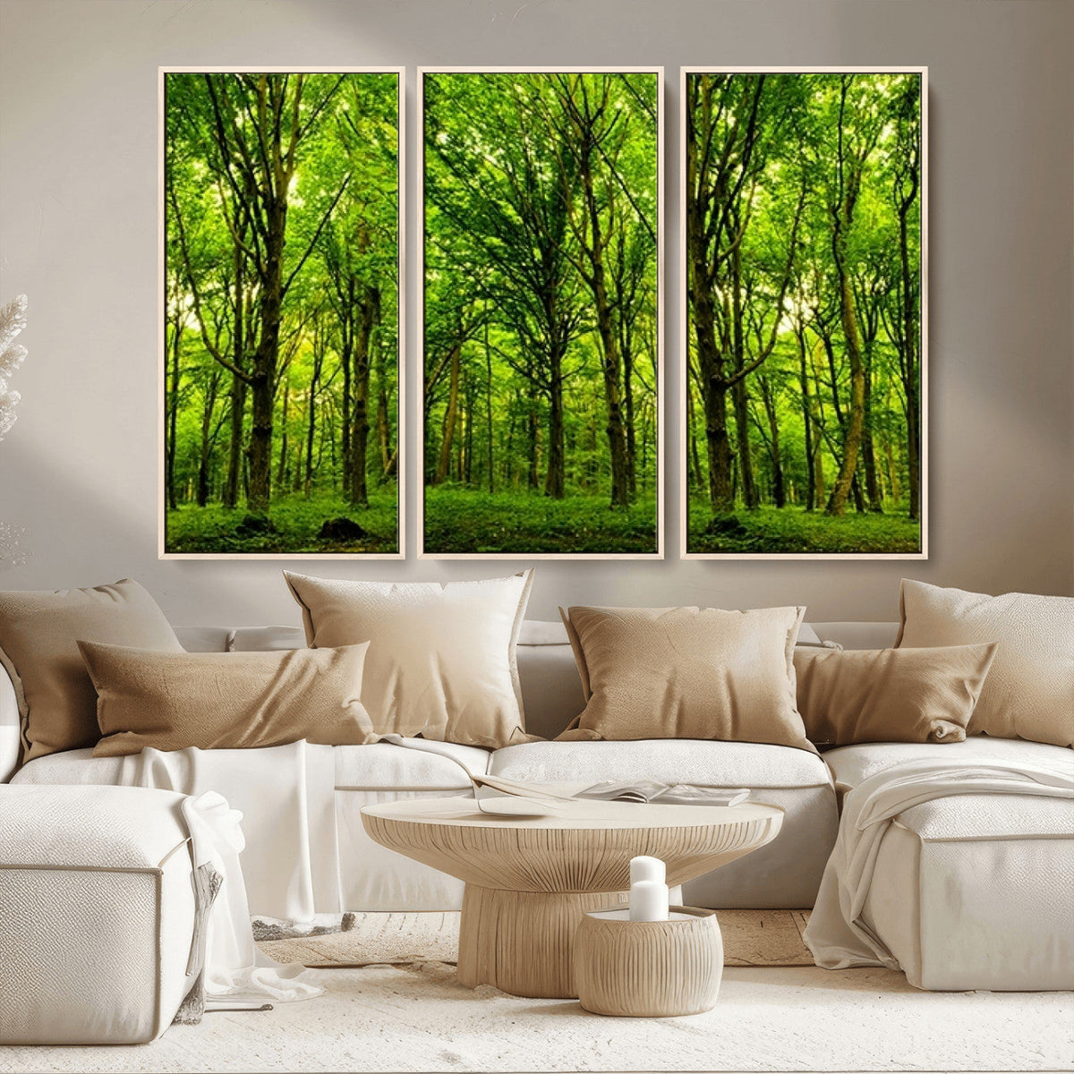 Lush Green Forest Canvas Print | 3-Panel Forest Wall Art |