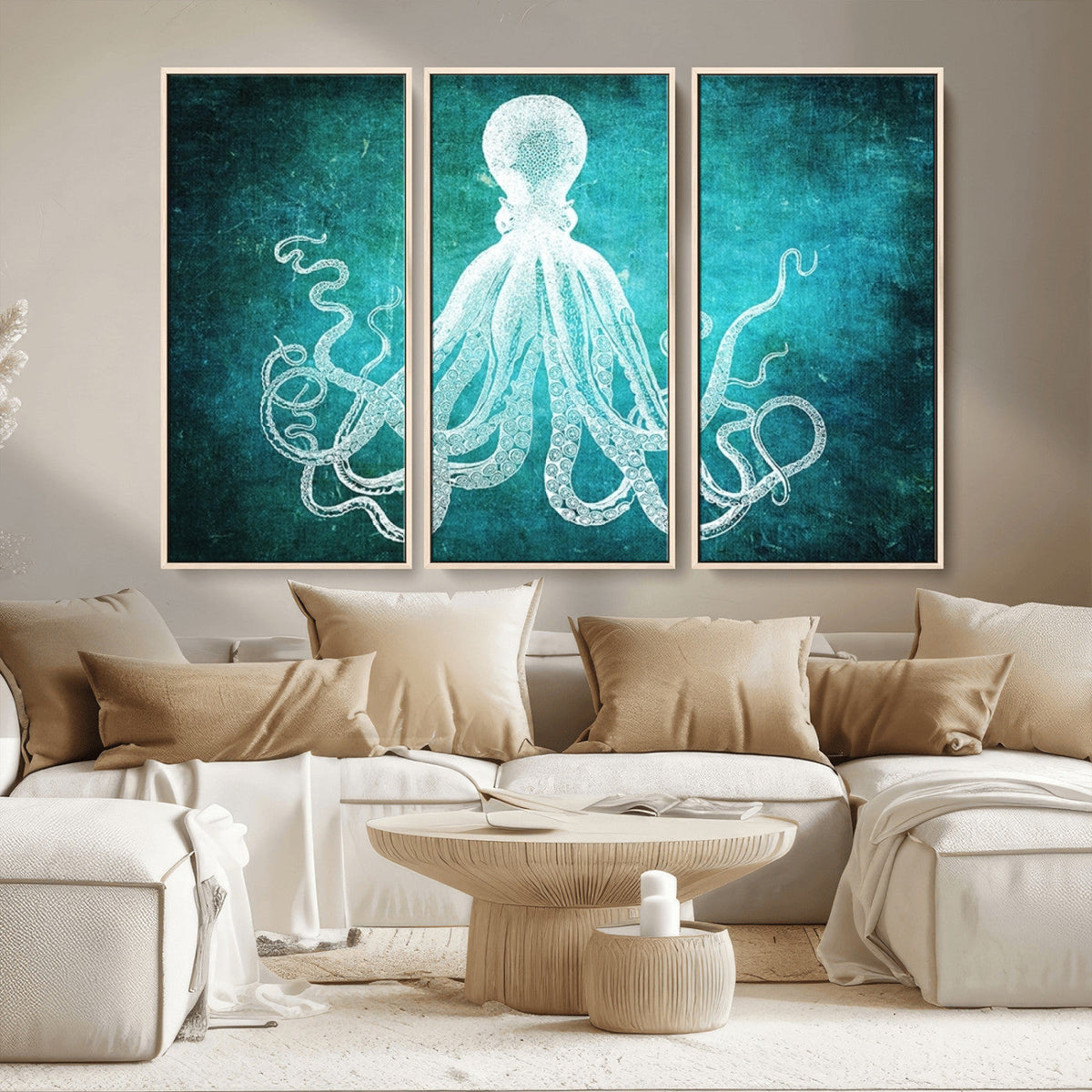 Green Octopus Abstract Wall Art Canvas Print