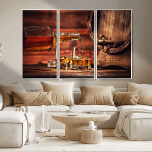 Whiskey and Cigar Canvas Wall Art | 3 Panel Bar Room Decor