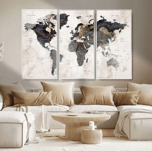 Abstract Map Printing - Modern World Map Canvas Wall Art for
