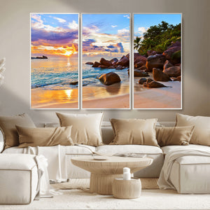 Tropical Island Beach Sunset Canvas Print