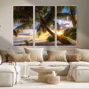 Tropical Island Sunset on the Beach Palms Wall Art Canvas