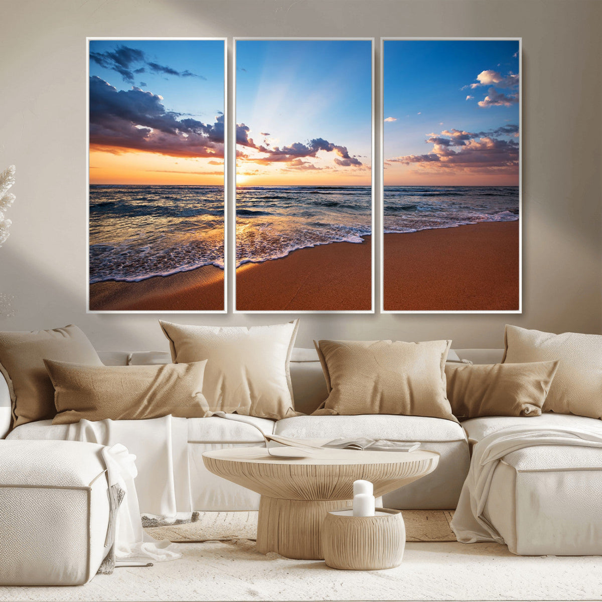 Serene Ocean Sunset Canvas Print, Golden Hour Beach Wall