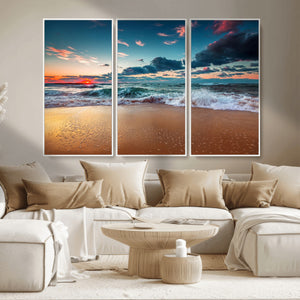 Sunset on Beach Wall Art Ocean Beach Canvas Print