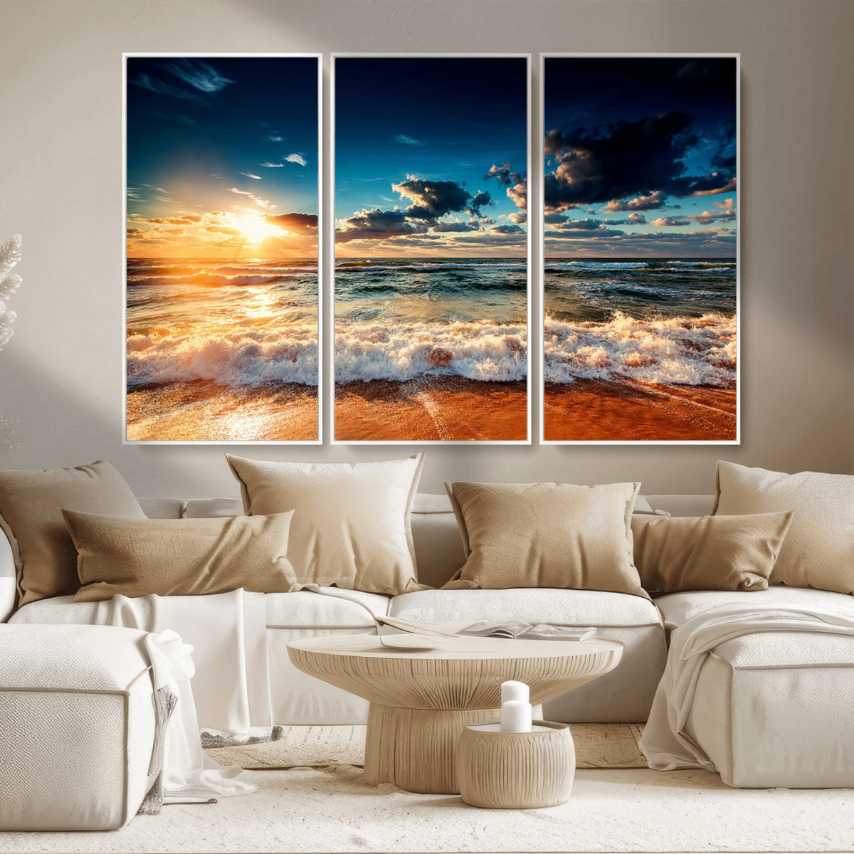 Golden Hour Sunset Over Ocean Waves Wall Art Canvas Print |