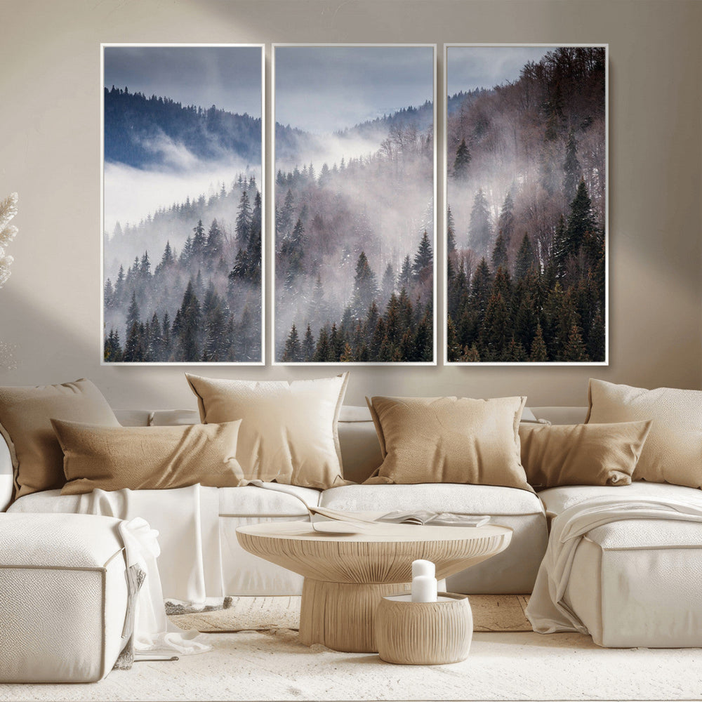 Beautiful Rising Fog in Winter Mountain Landscape- Framed