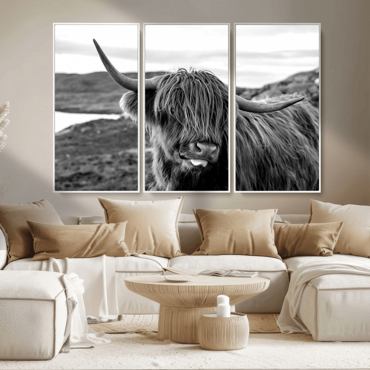 Longhorn Steer Canvas Print Wall Art, Highland Cow Canvas