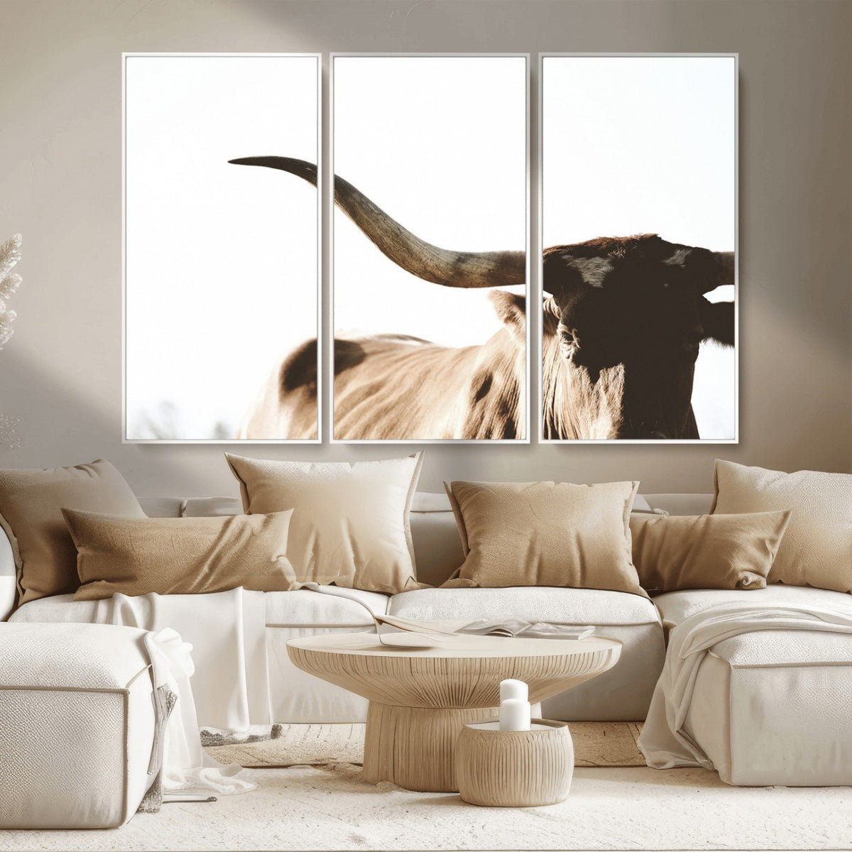 Texas Longhorn Wall Art Canvas Print | 3-Panel Large