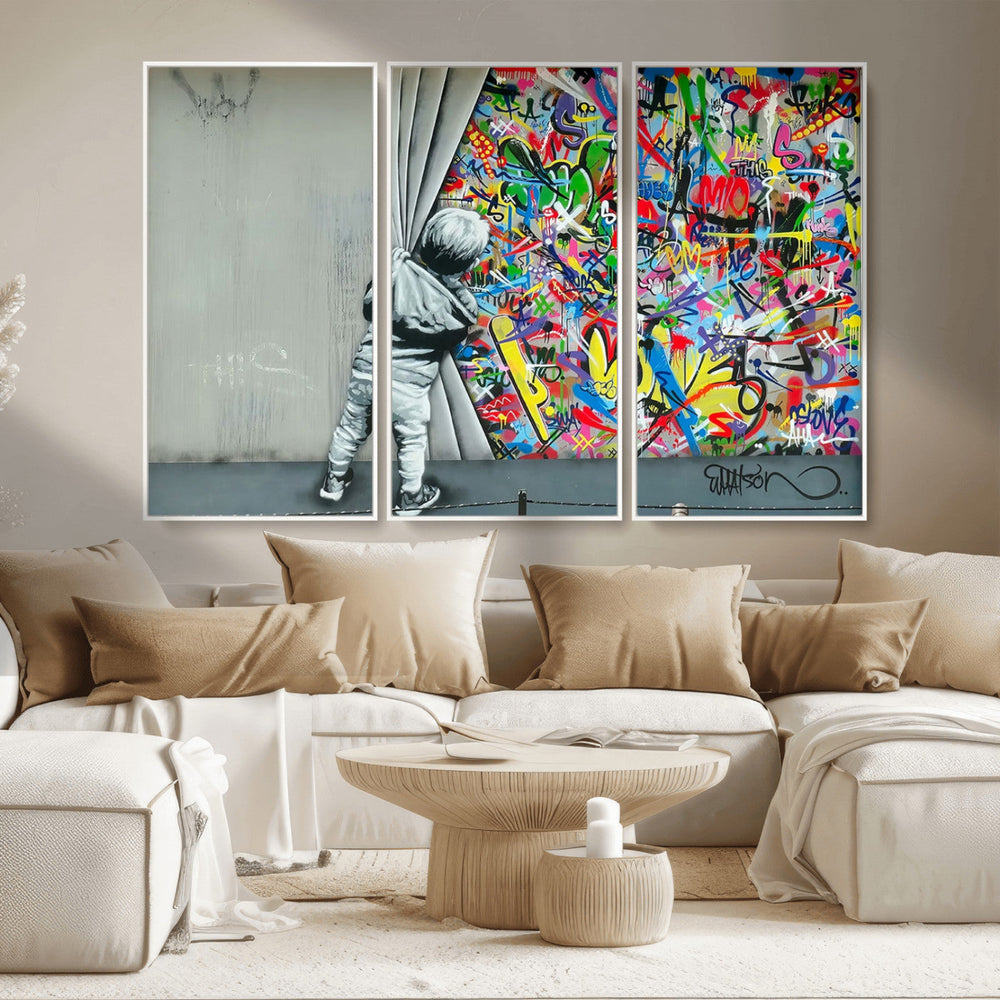 Banksy Colorful Street Graffiti Canvas Wall Art Print,