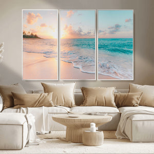 Beach Sunrise Wall Art, Coastal Seascape Canvas Print, Ocean