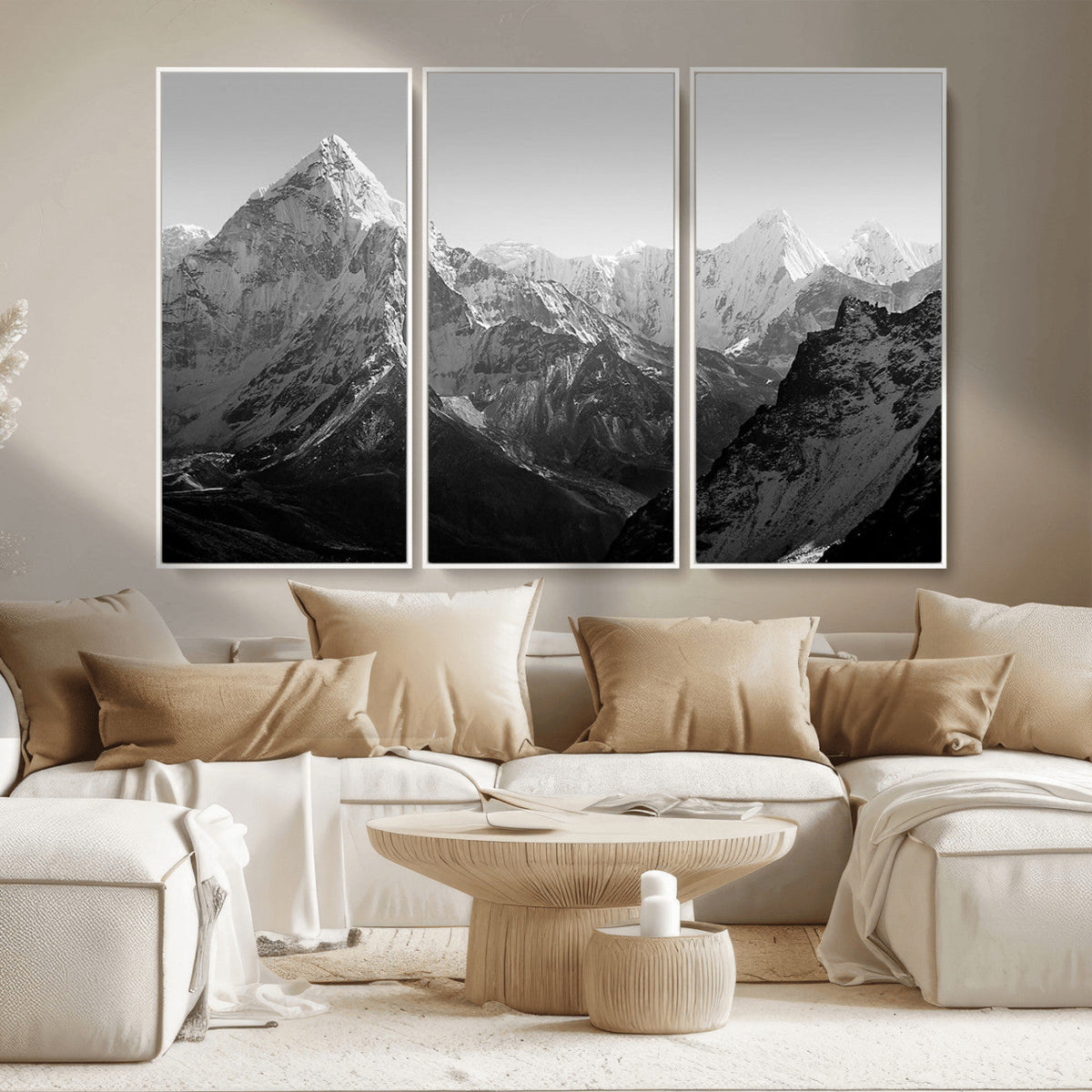 Everest Himalaya Mountain Peaks Black & White Triptych