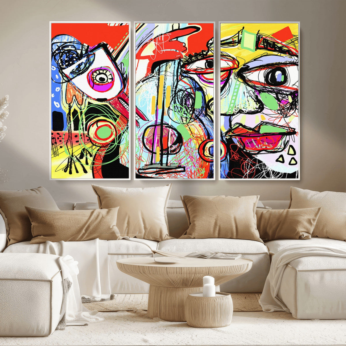 Picasso Style Art Abstract Canvas Wall Art Print , Colorful