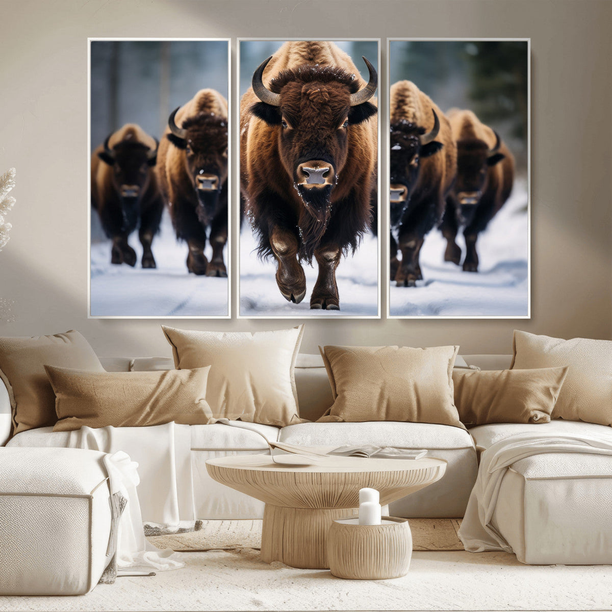 Buffalo Wall Art Canvas Print, American Bison Herd Wall Art