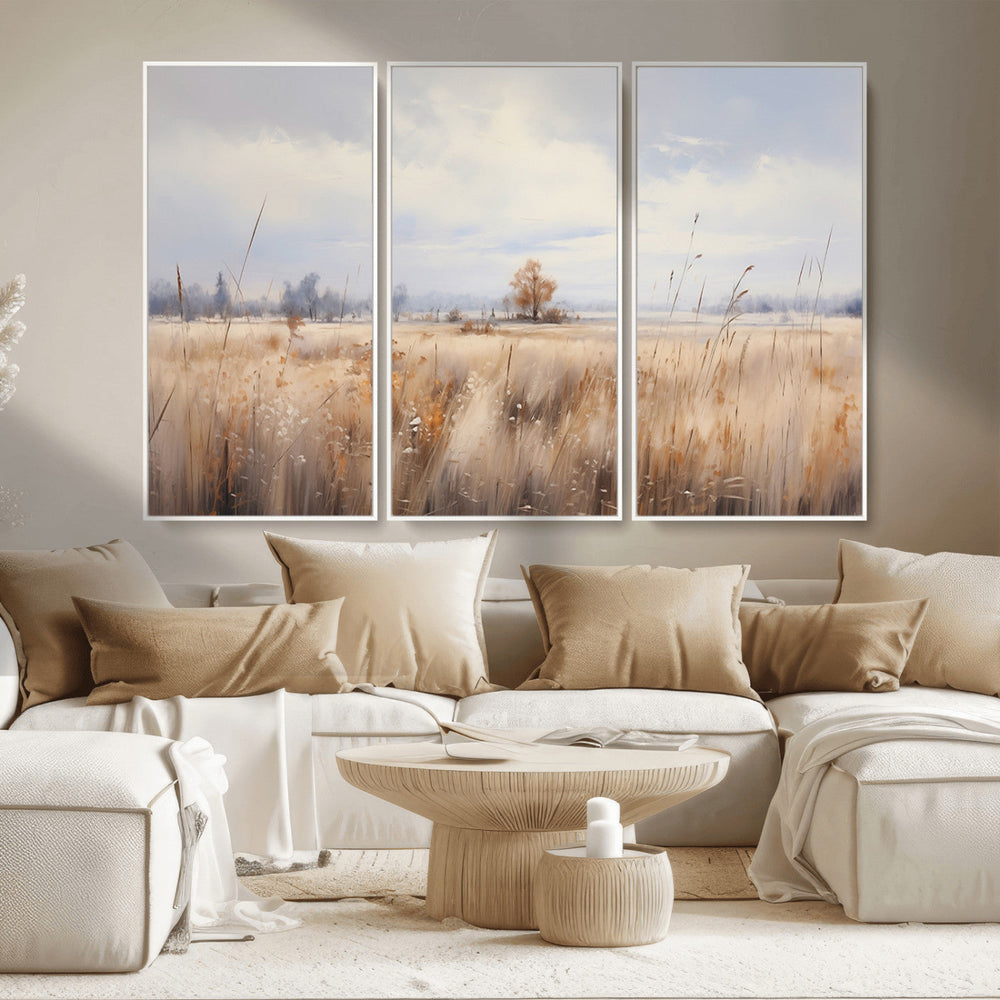 Golden Fields Wall Art Print Canvas – Serene Landscape of