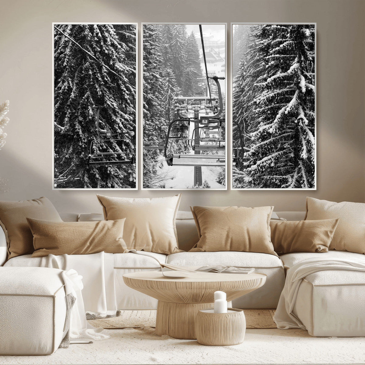 Winter Ski Lift Black and White Canvas Wall Art – Alpine
