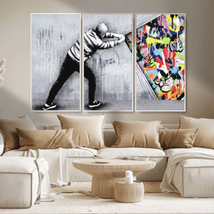 Banksy Art Behind the Curtain Street Wall Art Canvas Print |