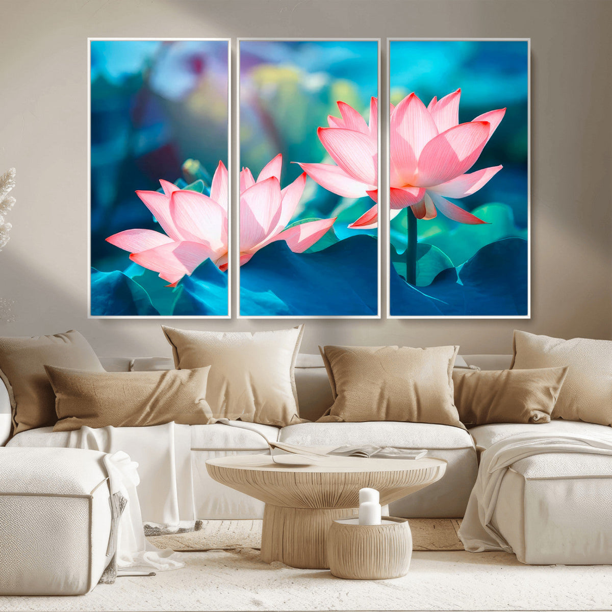 Pink Lotus Flower Canvas Wall Art | Vibrant Floral Wall
