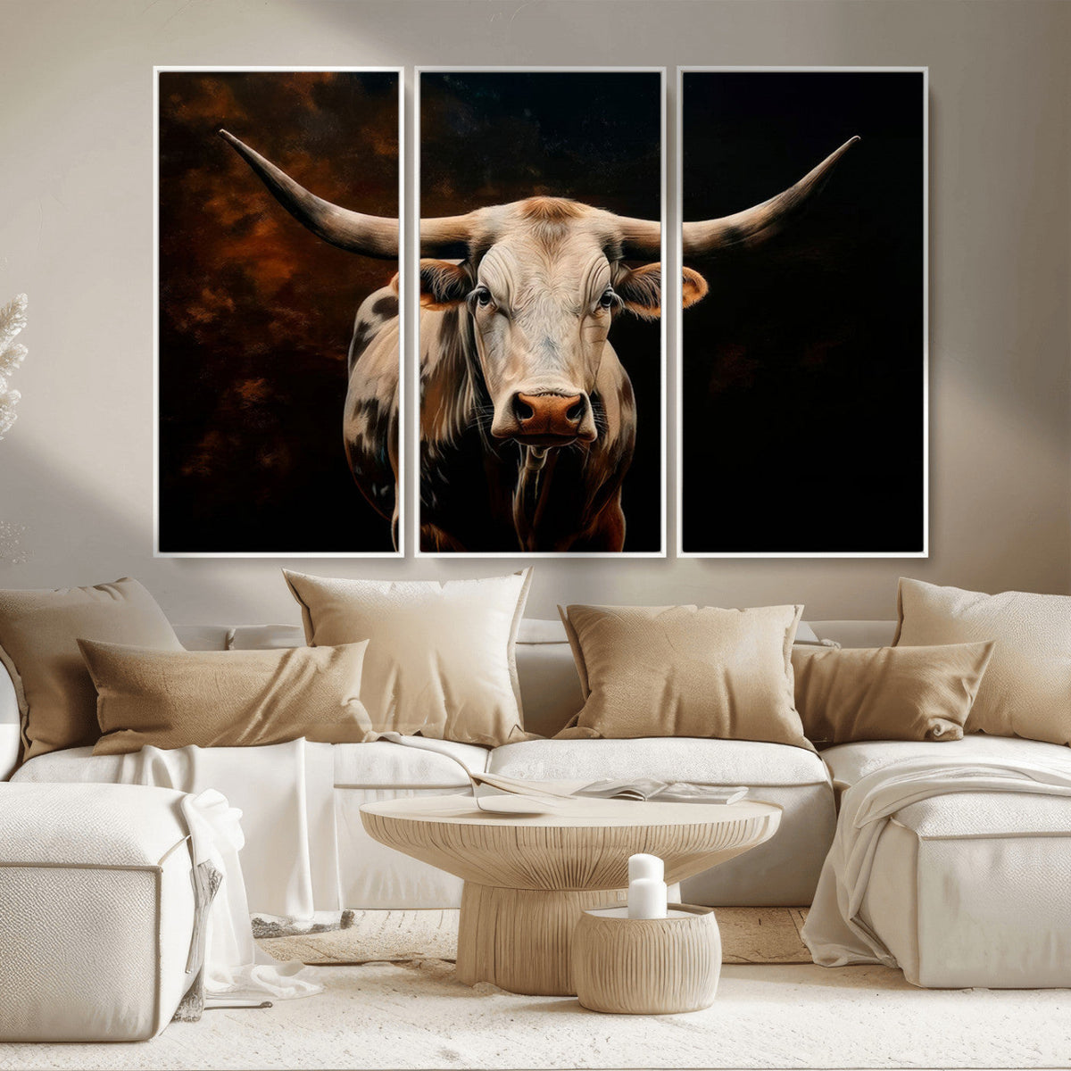 Texas Longhorn Wall Art | 3-Panel Large Texas Longhorn