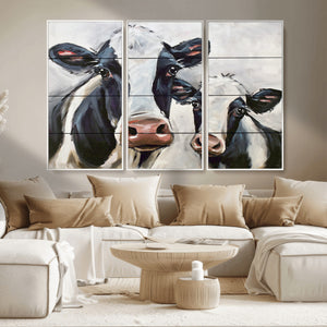 Vintage Baby and Mom Cattle Wall Art Canvas Print