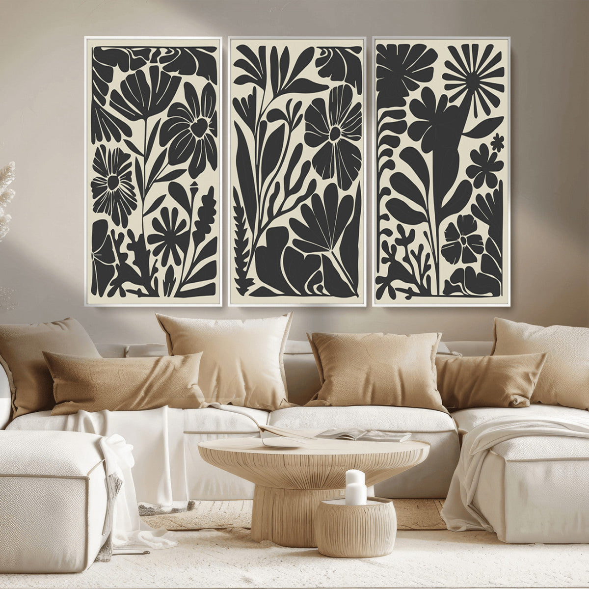 Modern Botanical Wall Art - Floral Black and White Canvas