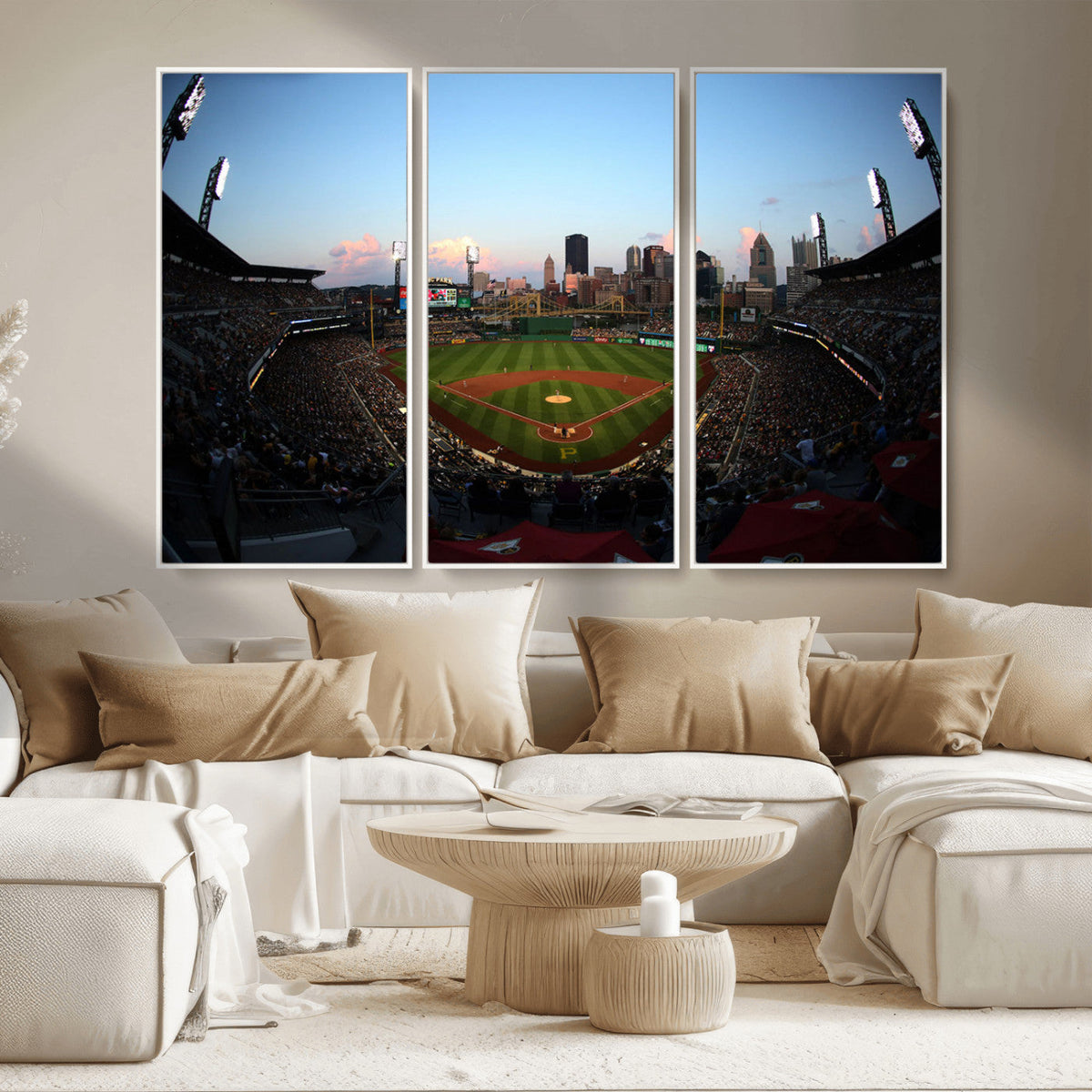 PNC Park Evening Game Triple Canvas Wall Art - Pittsburgh