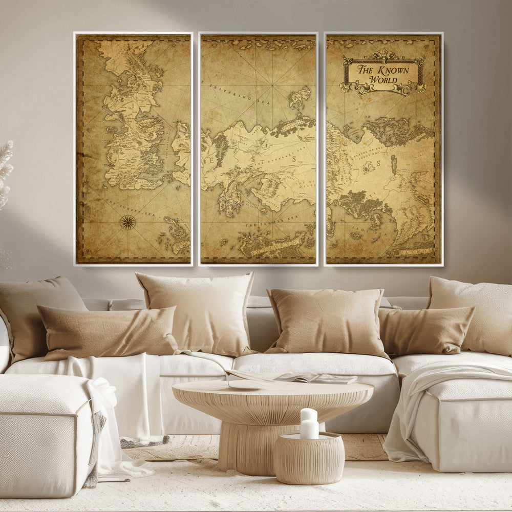Vintage Game of Thrones Map Wall Art | Westeros and Essos