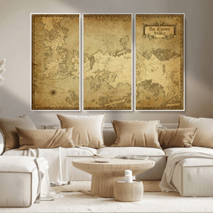 Vintage Game of Thrones Map Wall Art | Westeros and Essos
