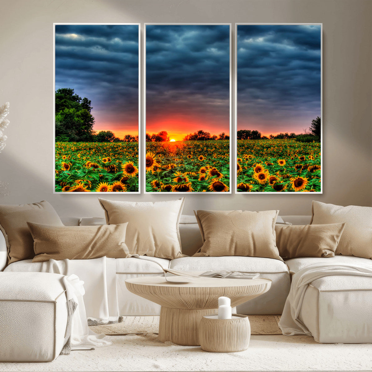 Golden Sunflower Field at Sunset – Breathtaking Sky and