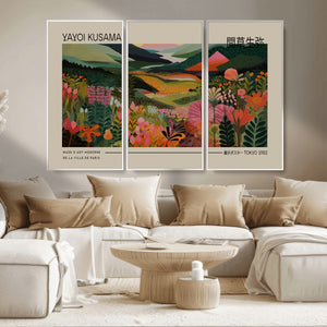 Yayoi Kusama Landscape Canvas Print, Vibrant Floral Mountain