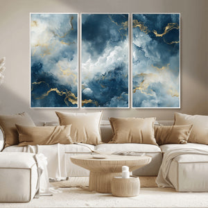 Large Abstract Print - Luxe Blue and Gold Abstract Canvas