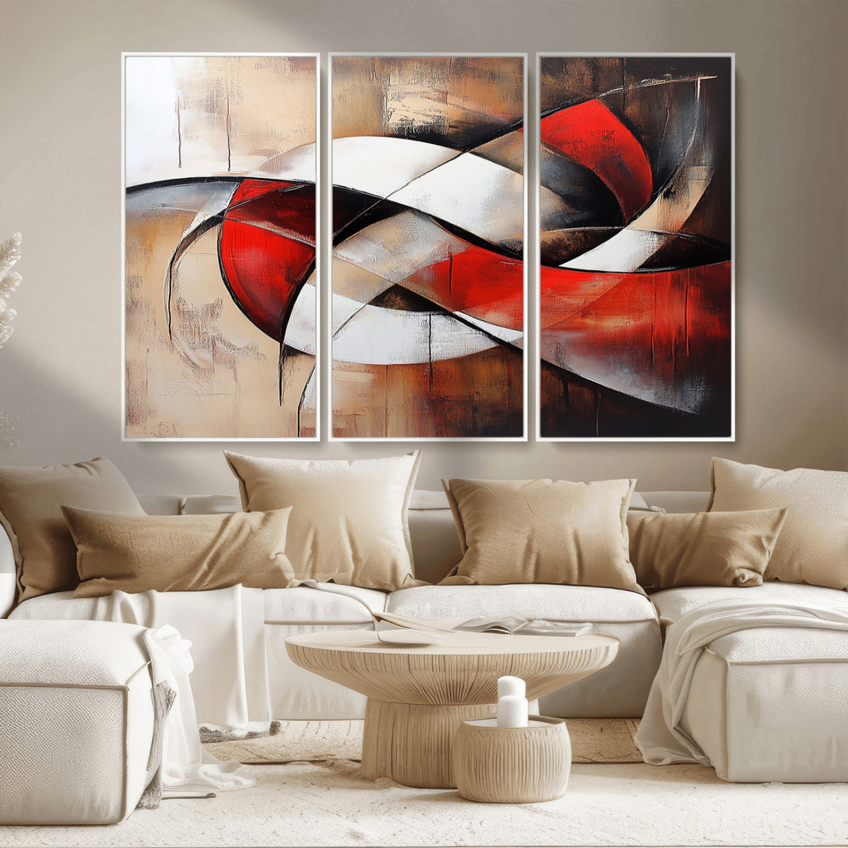 Abstract Wall Art - Modern Red and White Canvas Wall Art