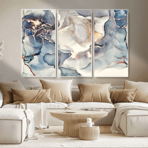 Abstract Blue and Gold Canvas Wall Art - Fluid Modern Ink