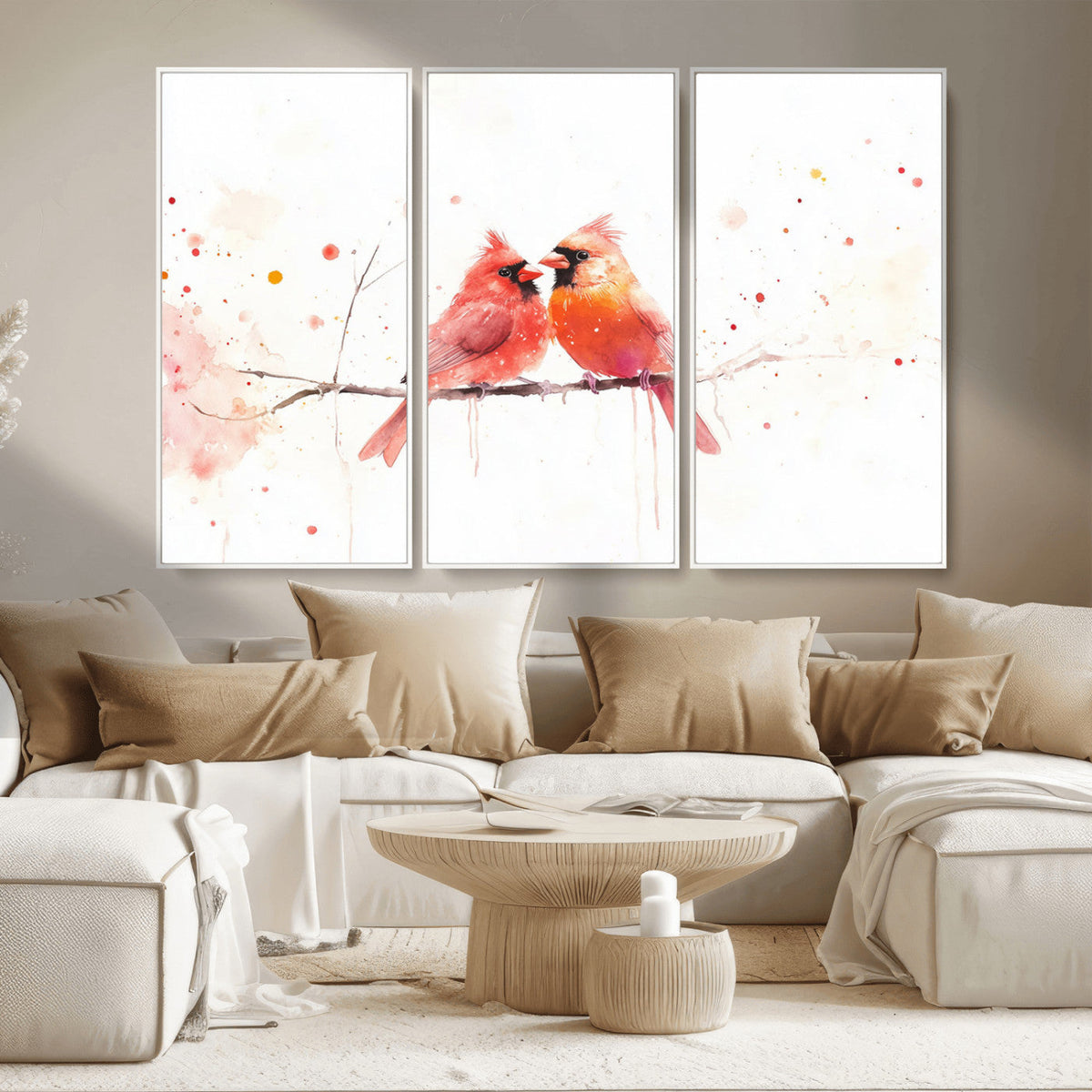 Cardinal Bird Canvas Wall Art - Male and Female Cardinal