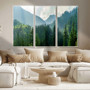 Misty Forest Mountain Wall Art Canvas Print – Framed Serene
