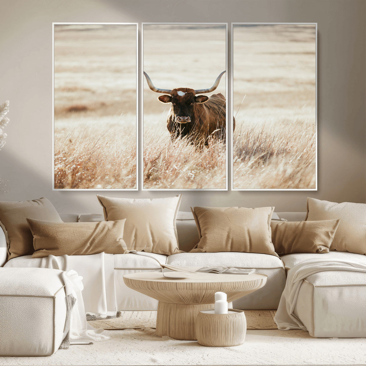 Texas Longhorn Wall Art Canvas Print – Framed Brown Horned
