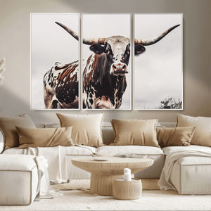 Texas Longhorn Wall Art Canvas Print – Framed Spotted Bull