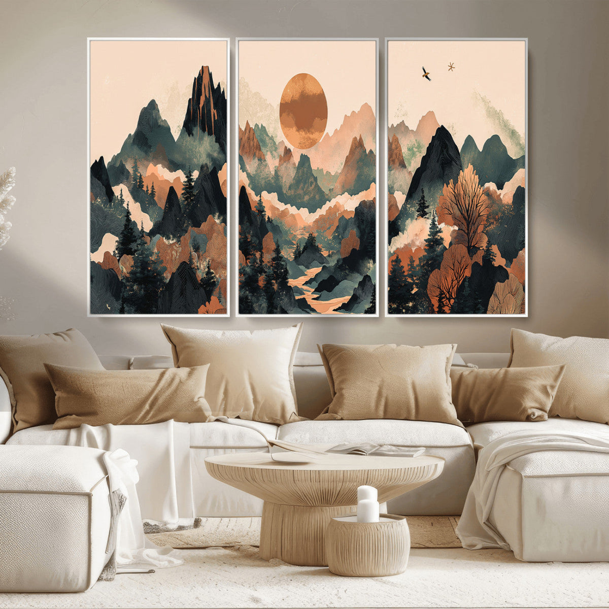 Wood Mountain Landscape Wall Art Canvas Print – Framed