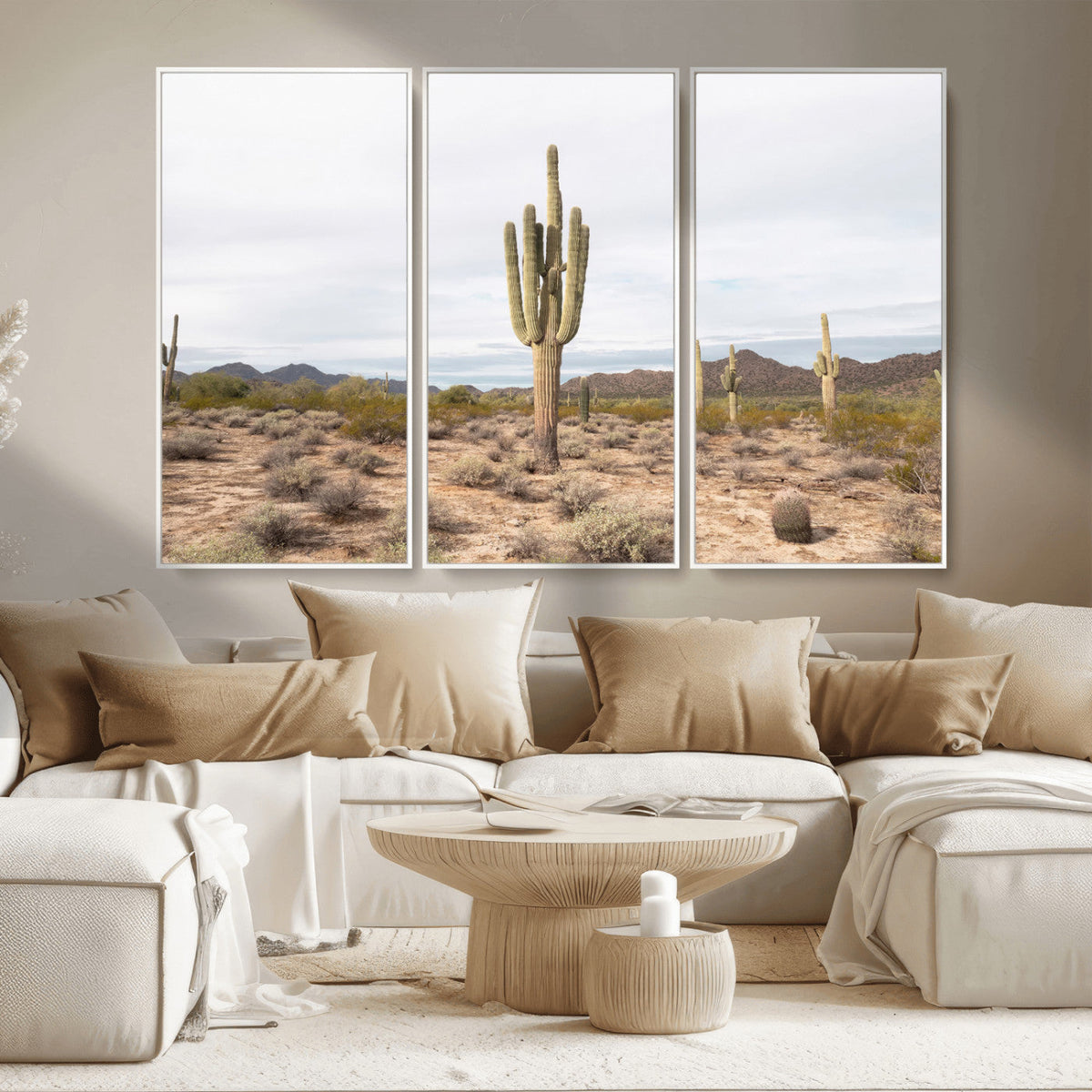 Saguaro Cactus Wall Art – Framed Desert Canvas Artwork,