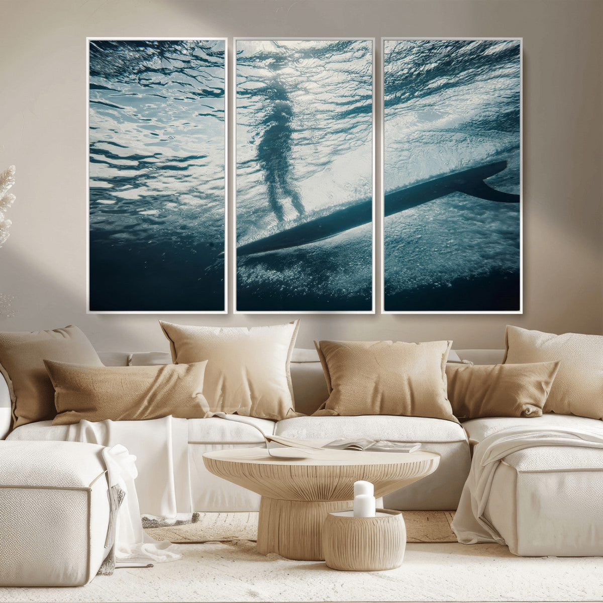 Underwater Surf Wall Art – Framed Ocean Wave Canvas Artwork,