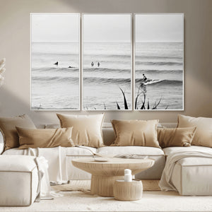 Surfer Silhouette Wall Art – Framed Calm Ocean Canvas