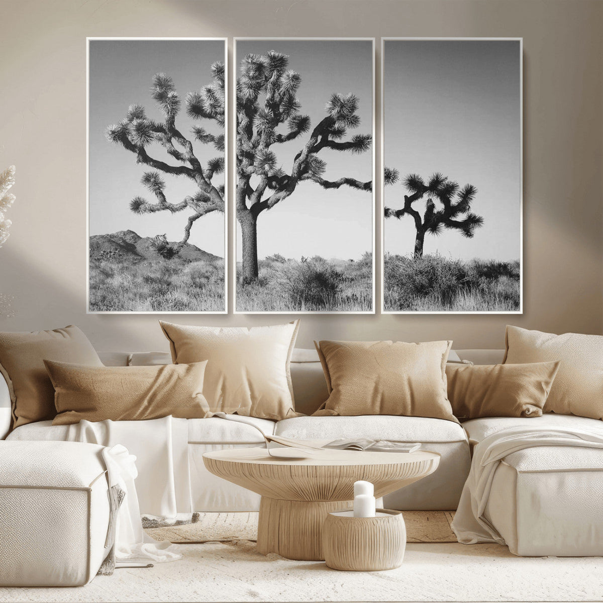 Joshua Tree Wall Art Canvas Print – Framed Monochrome Desert
