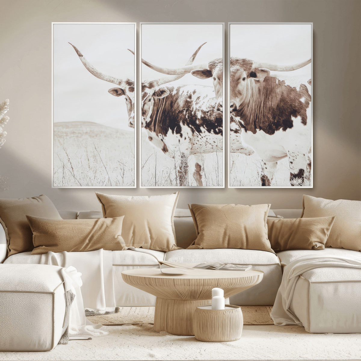 Longhorn Wall Art Canvas Print – Framed Western Cow Rustic