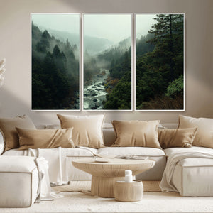 Misty Forest Wall Art Canvas Print – Framed Foggy River