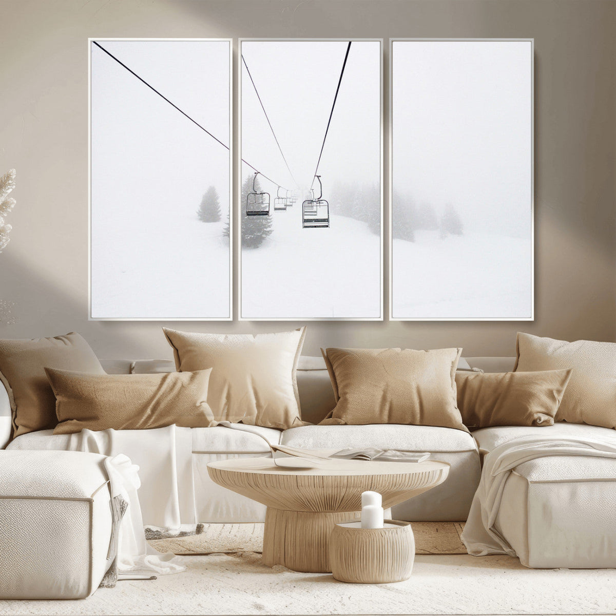Ski Lift Wall Art Canvas Print – Snowy Alpine Landscape