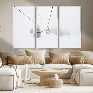 Ski Lift Wall Art Canvas Print – Snowy Alpine Landscape