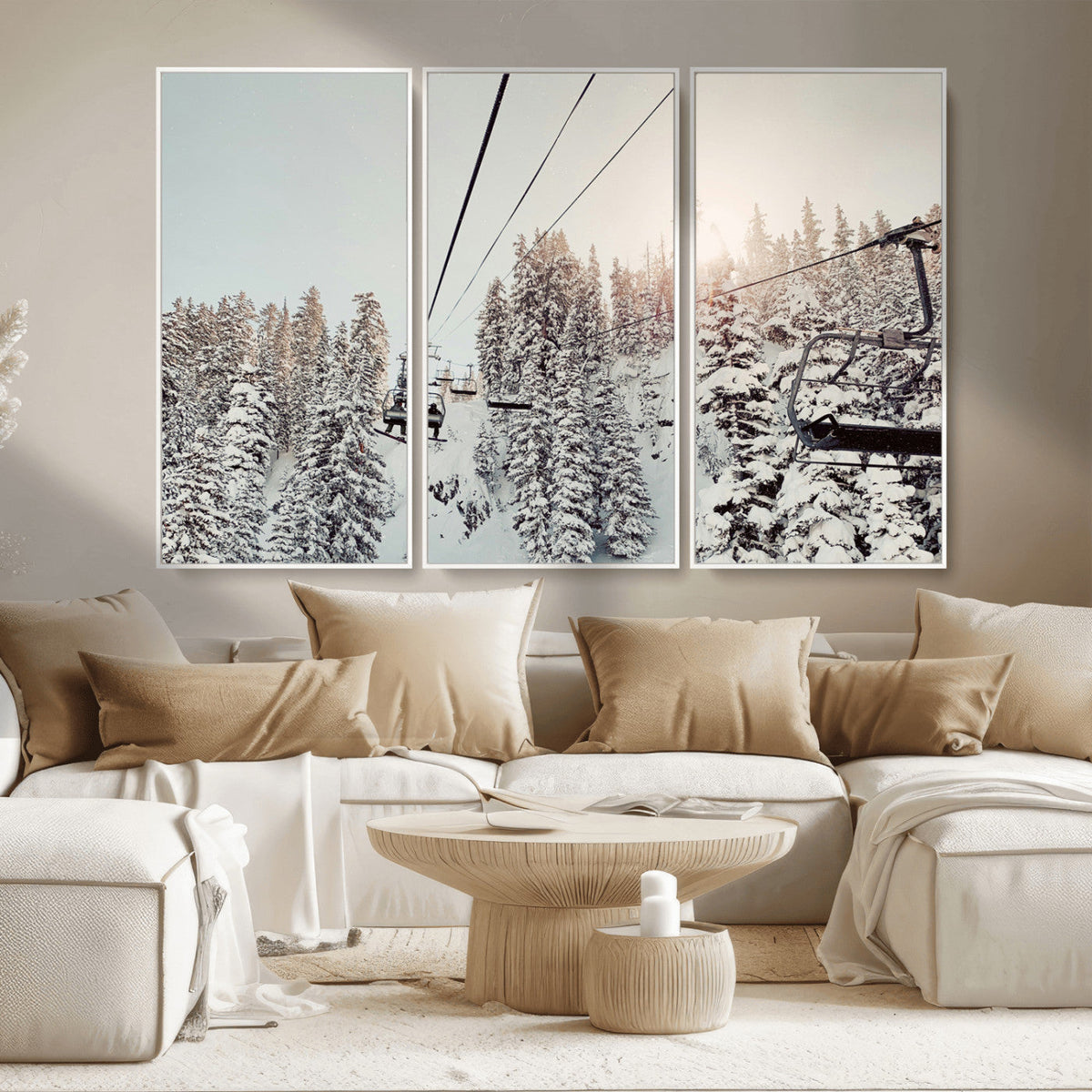 Frosty Pines Wall Art Canvas Print – Framed Cozy Cabin Ski