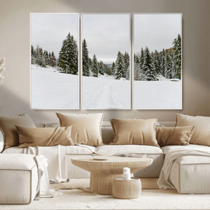 Frosty Pines Wall Art Canvas Print – Framed Silent Snowfall