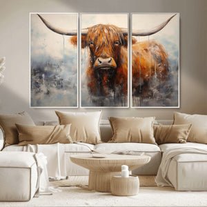 Scottish Highland Wall Art Canvas Print, Framed Longhorn Art