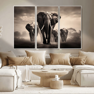 Elephant Family Wall Art Canvas Print, Framed Elephant Wall